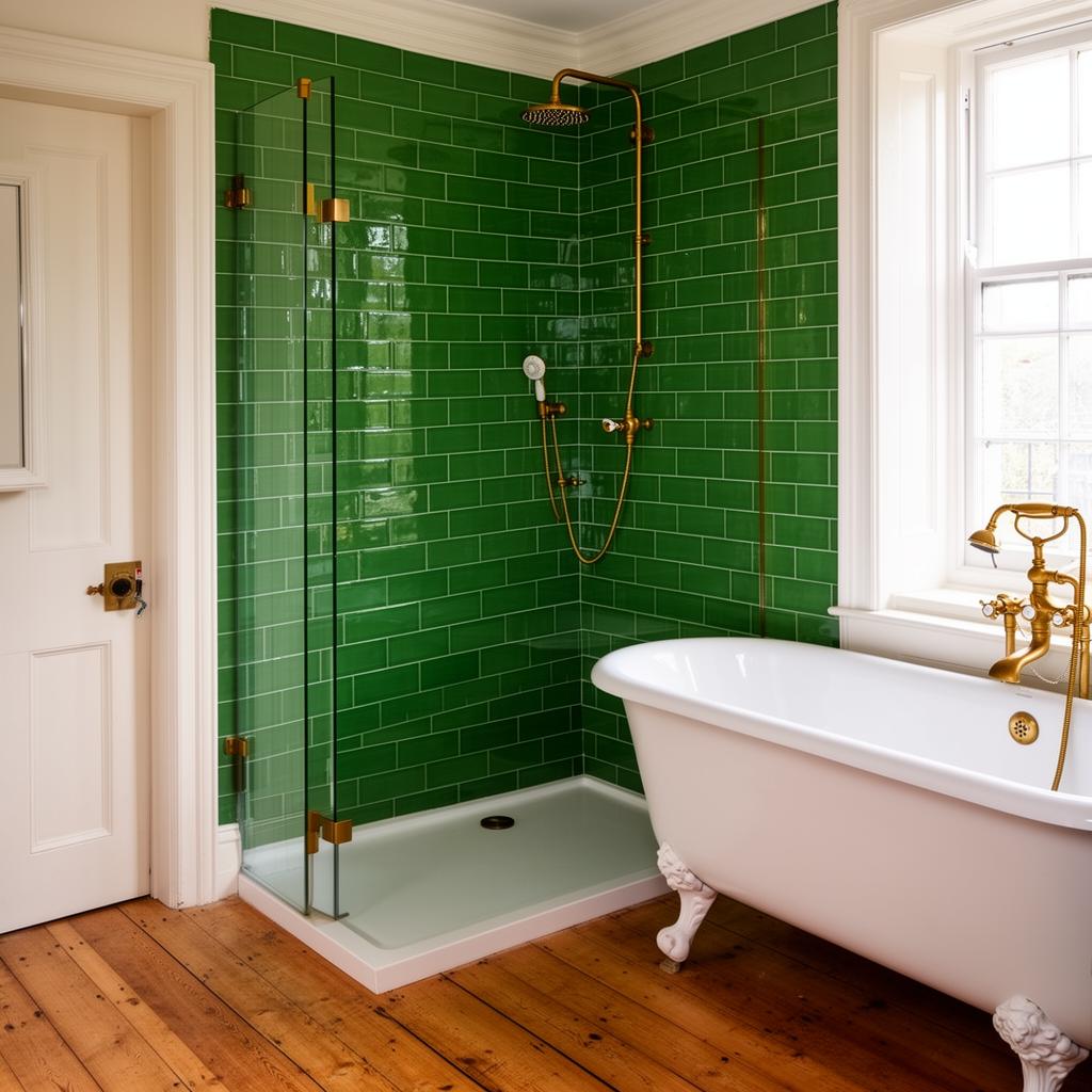 Heritage green and brass bathroom in Bournemouth